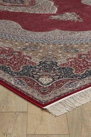 Saray Halı Alhambra Ah11a 120 Tarak Lüks Klasik Salon Halısı Özel Taban Dokulu Kırmızı - Bordo - Bej
