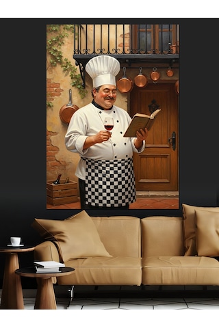 Ahşap Tablo Aşçı Yemek Yapıyor