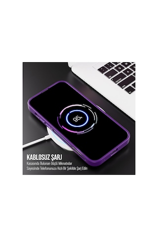iPhone Uyumlu 14 Plus / 15 Plus Kamera Koruma Stantlı Magsafe Destekli Lens Koruyucu Telefon Kılıfı Mor