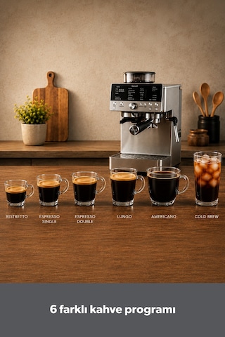 Homend Latteprimo Barista Tipi Çekirdek Öğütücülü Espresso Makinesi, 20 Sıcak ve Soğuk İçecek