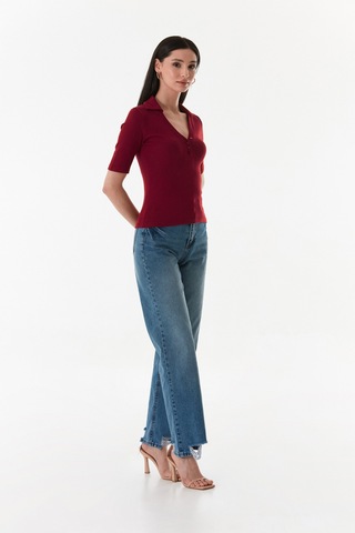 Fullamoda Önü Düğmeli Polo Yaka Bluz 25ygb650127586-bordo Bordo