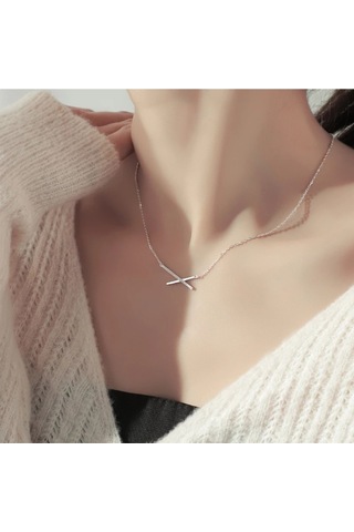 925ayar Gümüş Zirkon Taşlı Geometrik Çapraz Kolye