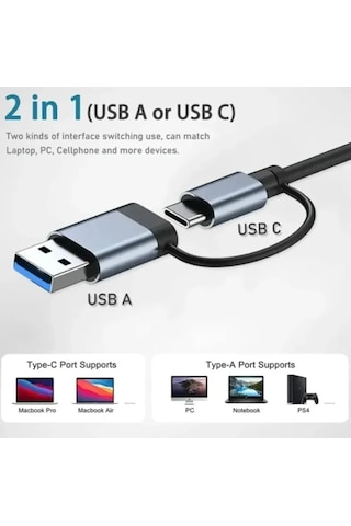 2'si 1 Arada Usb 3.0 Hub, 4 Port Type-c Usb 3.0 Hub, Macbook Uyumlu