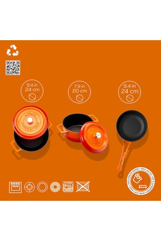 Lava Döküm 3x Trendy Serisi 6 Parça Tencere & Tava Seti Turuncu Kırmızı