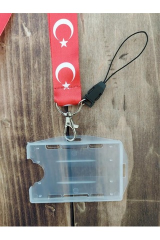 Türk Bayrağı Geniş Kart Askısı Yaka Kartı Boyun Askı İpi Telefon Askısı Yatay Dikey Kart Koruyucu
