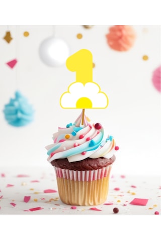 15 Adet Papatya Konsept One 1 Yaş Cupcake Kürdanı