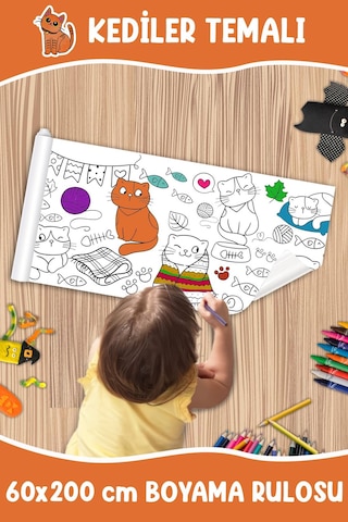 Melolisa Kediler Temalı Dev Boyama Rulosu Bebek Ve Çocuk Için Eğitici 60x250 Cm Aktivite Kağıdı Melolisa Kediler Temalı Dev Boyama Rulosu Bebek Ve Çocuk Için Eğitici 60x250 Cm Aktivite Kağıdı