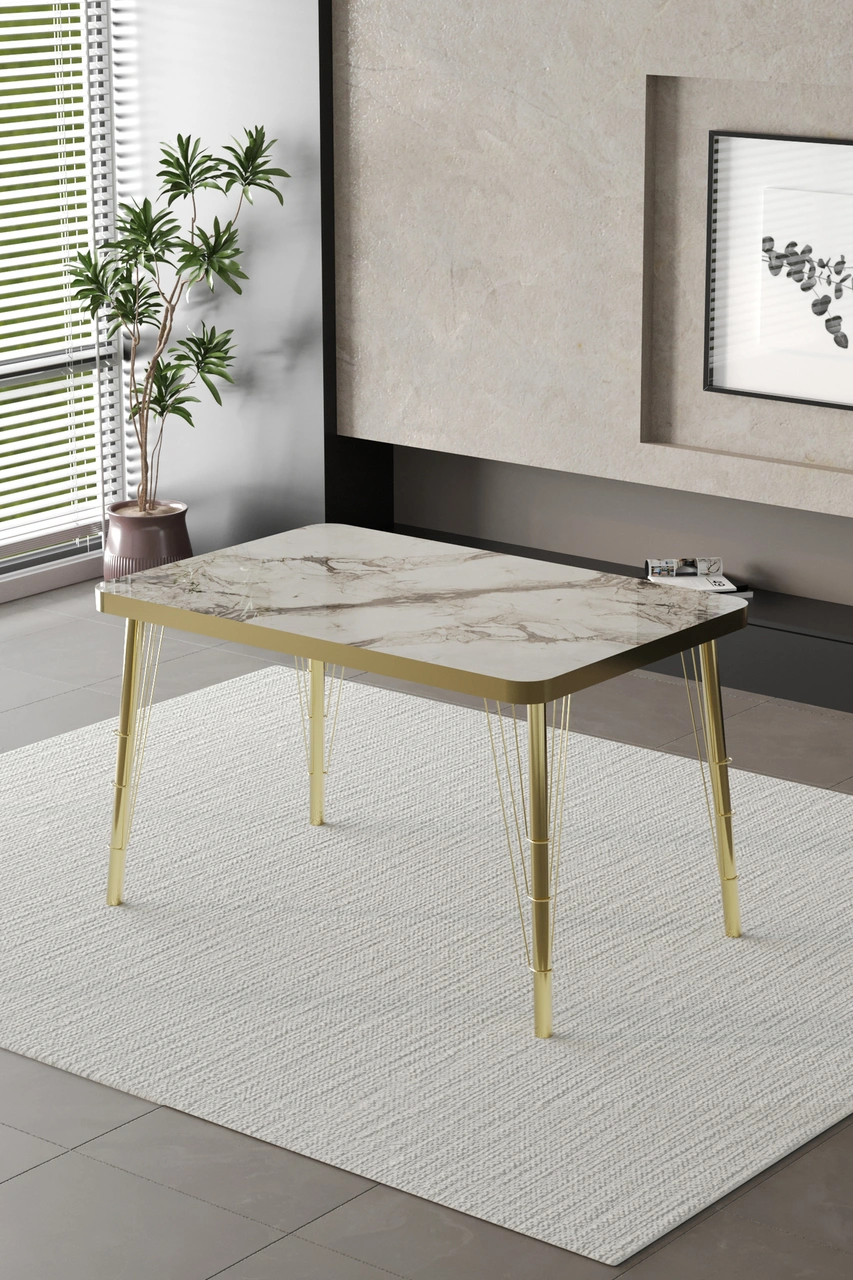 Mutfak Masası Takımı Elma Serisi 6 Sandalyeli Gold Krem