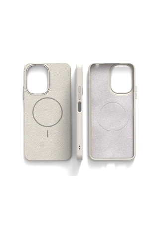 Apple Uyumlu iPhone 15 Plus Beats Magsafe Deri Görünümlü Silikon Kılıf Kapak Beyaz