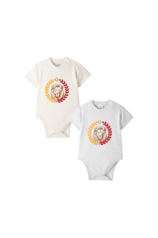 Gsstore Galatasaray 2 Li Kısa Kollu Bebek Body B251013 Ekru/gri