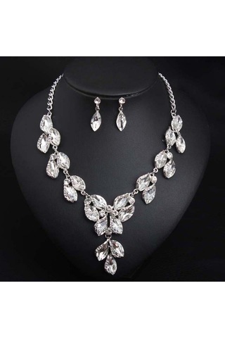 Kristal Değerli Taş Köprücük Kemiği Kısa Kolye Küpe Takı Seti Moda Kadın Aksesuarları Yeşil