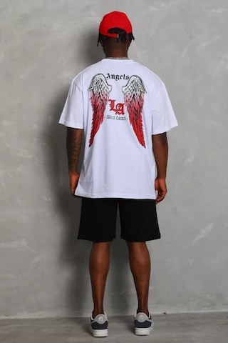 Valensdesign Unisex Oversize Baskılı Bisiklet Yaka T-shirt - Beyaz