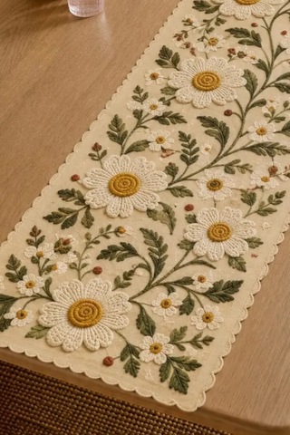 Vivanni Home Yıkanabilir Dikdörtgen Runner Günlük Kullanıma Uygun, Pratik Ve Uzun Ömürlü Papatya Beyaz