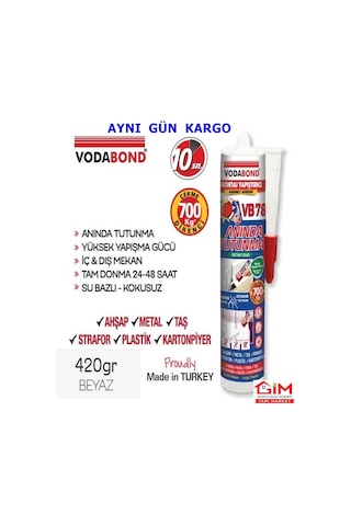 Vodabond Korniş Yapıştırıcı Montaj Silikonu Anında Tutunma Beyaz Beyaz