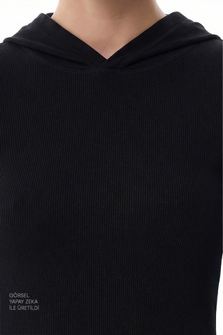 Penti Siyah Hooded Ribbed Modal Sweatshirt