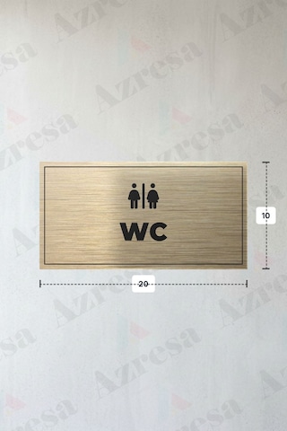 Wc Yazılı - Metal - Gold Renk - Kapı İsimliği - 20x10 Cm