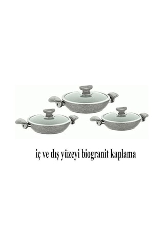 Oms Bio Granit 6 Parça Kapaklı Sahan Seti Gri Yapışmaz Biogranit 18-20-22 Cm Gri