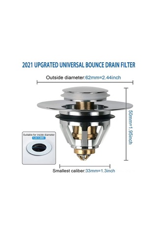 Besthome1 Banyo Lavabo Çıkış Kapağı, Bakır Gövde, Krom Kaplama, Tıklama Filtre, 33 Mm Montaj, Gümüş Renk Diğer