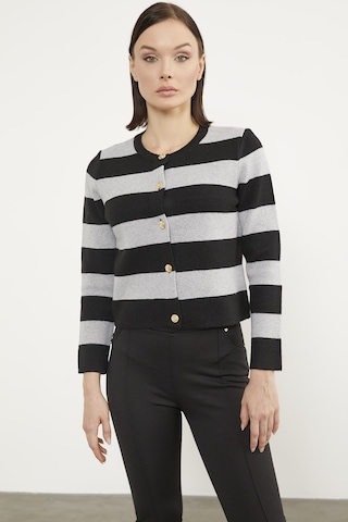 Çizgili Kısa Triko Hırka - Siyah 001