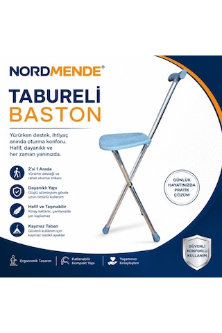 Premium Bireysel Dış Mekan Dinlenme Tabureli Baston Oturaklı Katlanabilir Yürüyüş Bastonu