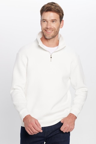 Tudors Unisex Relax Fit Rahat Kesim Pamuklu İçi Polarlı Yarım Fermuarlı Beyaz Dik Yaka Sweatshirt-31443 Beyaz