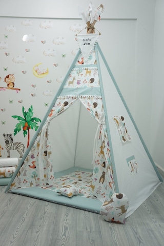Kızıldereli Çocuk Oyun Çadırı Sabitlenebilir Büyük Boy Elit Serisi Turkuaz Hayvanlı