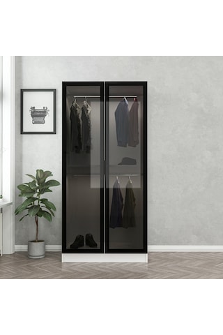 Minar Kale 2 Cam Kapaklı Dolap - Beyaz/siyah 210cm