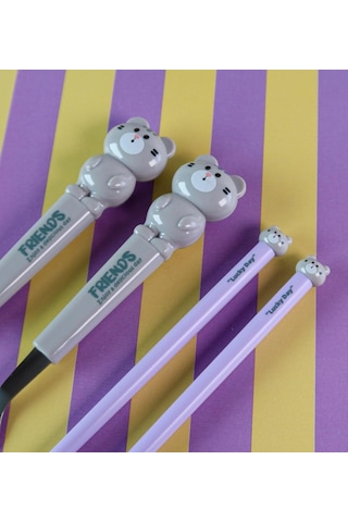 Hayvan Figürlü Çocuk Çatal Kaşık Ve Chopstick Seti 3'lü Takım Gri