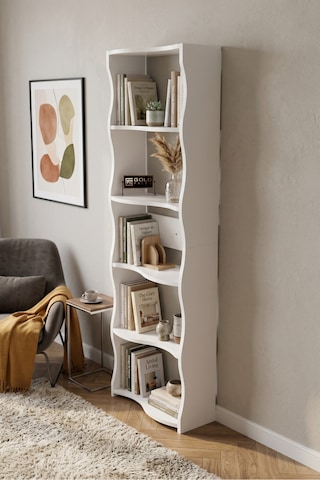 Kitaplık 5 Raflı Esinti Modern Çok Amaçlı Dekoratif Raf Ünitesi Geniş Kütüphane Ofis Kitaplığı 7081 Beyaz Çok Renkli
