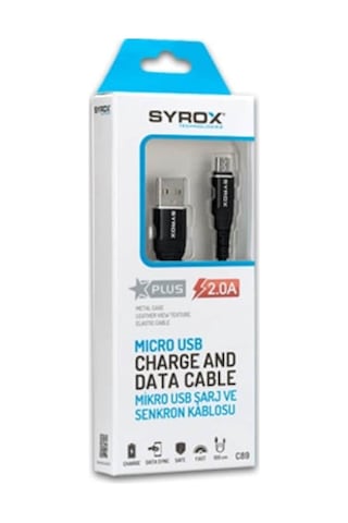 Syrox Micro Usb Data Şarj Kablosu 1M 2A C89 (Android Uyumlu)Siyah (503537043)