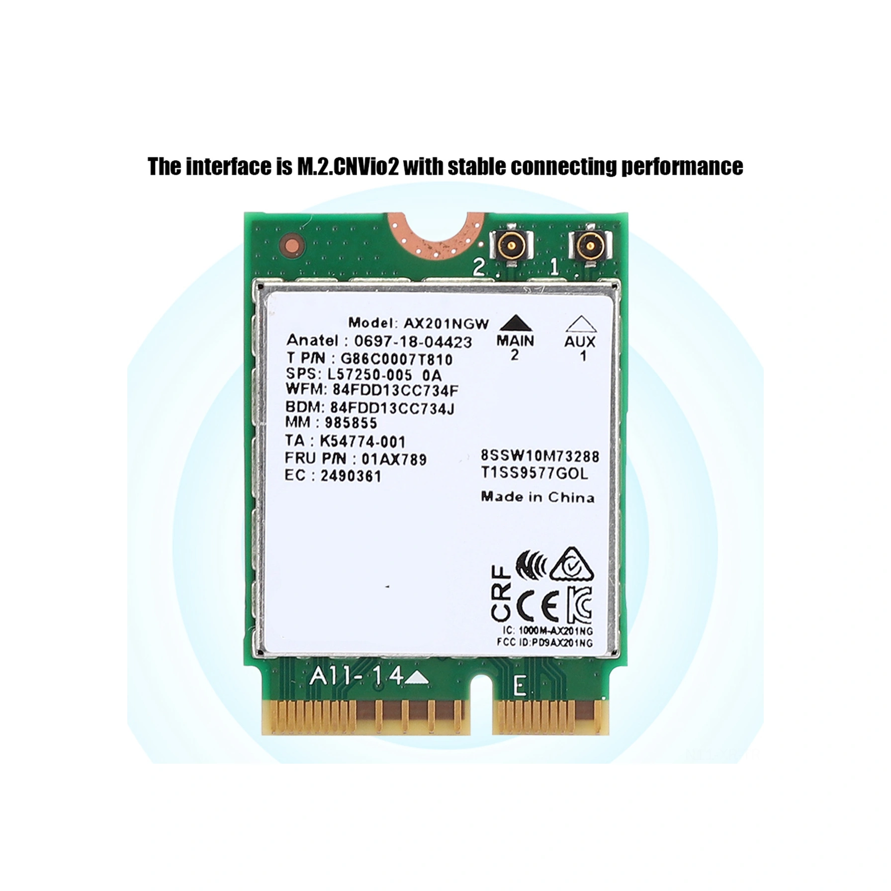 Xiyyadms Ax201ngw M.2 Cnvio2 Wifi6 Ağ Kartı, 2.4gbps 5ghz 160mhz , 574mbps 2.4ghz , Bluetooth 5.0, Mu-mımo, Sadece Windows 10 X64