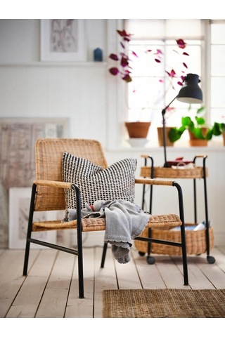 Ikea Beyaz Modern Berjer Koltuk - Rattan Koltuk