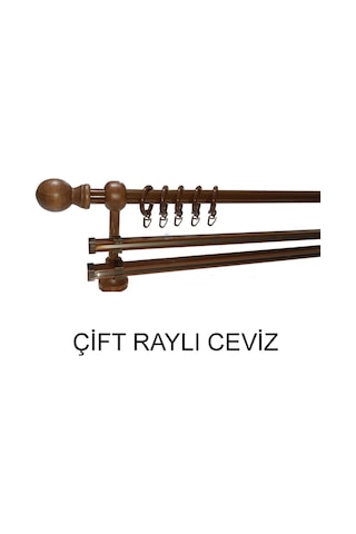 Perdemix Klasik Ahşap Rustik Perde Askısı Çift Raylı 28 Mm