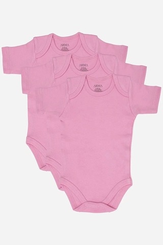 Astrid T Alt Giysi Pamuklu Body Çocuk Kıyafet Organik Pamuk 3'lü Pembe Kısa Kollu Bebek Çıtçıtlı Zıbın