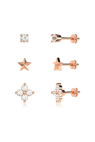 İndigo Takı Defne Yıldız Nokta Kombin Rose Gümüş Küpe Rose Gold