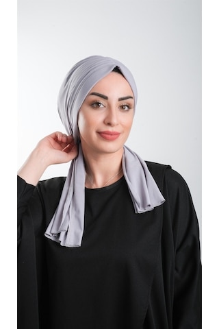 Hürrem Bone Gri Pratik Hazır Geçmeli Tesettür Bone Kesik Elyaf Sade 2111_15 Gri