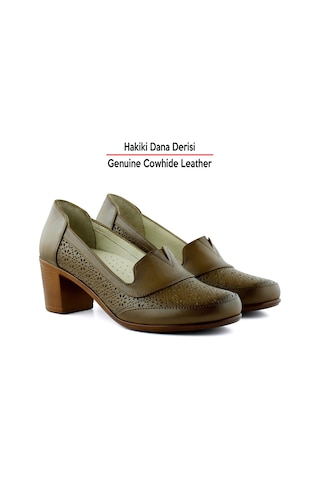 Erkan Saçmacı Madre Kahverengi Hakiki Dana Derisi Vintage Desenli Kalın Topuklu Günlük Klasik Ayakkabı Kahverengi