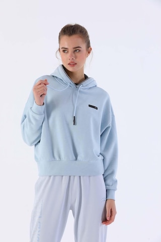 Maraton Sportswear Oversize Kadın Kapşonlu Uzun Kol Basic Sisli Mavi Sweatshirt 20335-sisli Mavi