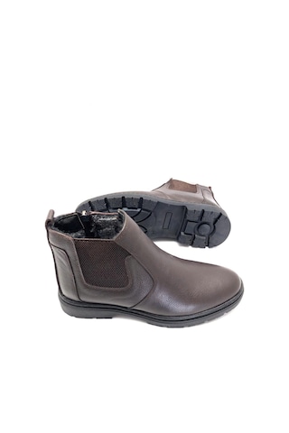 Hakiki Deri Ortopedik Jel Tabanlık Kürklü Kışlık Erkek Bot Kahve