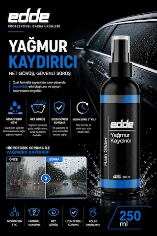 Edde Araba Araç Oto Cam Yağmur Kaydırıcı Ayna Cam Yağmur Suyu Kaydırıcı 250 Ml Oto Detailing