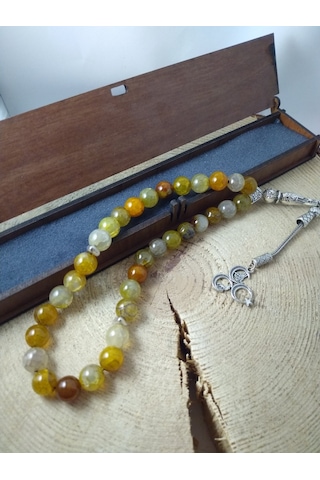 Balıkhediyelikfoto Yeşil Akik Taşi Tespih Ahşap Kutulu / 10 Mm Doğaltaş Tespih