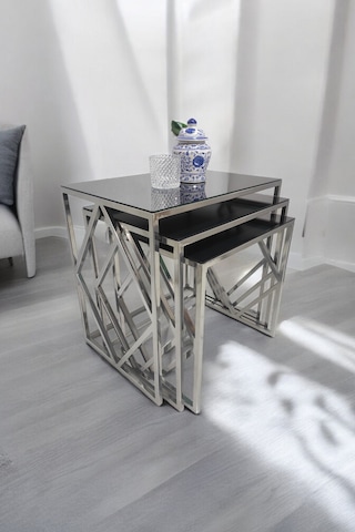 Venice Gümüş Metal Ayaklı Füme Aynalı Zigon Sehpa