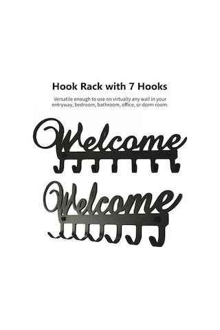 Novahub Kancalı Kanca Rafı Hoş Geldiniz Şekilli Duvara Monte Kanca Rafı Çivi Delme Depolama Kancası Paslanmaz Mutfak Havlu Kancaları Askısı Siyah