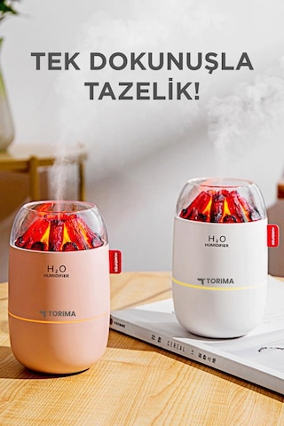H16 Pembe Odun Ateşi Efekli Hava Nemlendirici Buhar Makinesi 280ml Led Işıklı Sessiz Çalışma (İthalatçı Garantili)