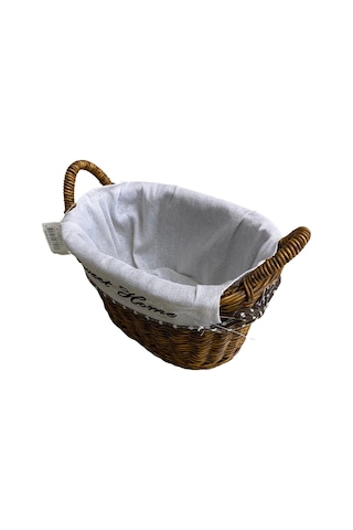 Kulplu Oval Kumaşlı Sepet Küçük Boy 21 X 15 X 17 Cm Kahverengi