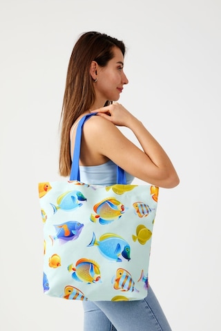 Kadın Mavi Balıklı Bez Alışveriş Plaj Çantası Mavi