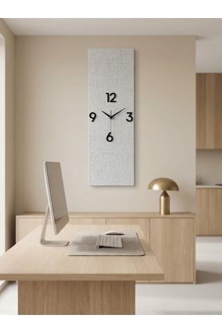 Kaveld Nord Linen 41 Dikdörtgen Duvar Saati 13,5x41 Cm Sessiz Mekanizma, Keten Dokulu Vinil Kaplama, Modern İskandinav Tasarım Keten Görünümlü Vinil Kaplama