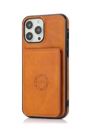 Iphone 12/12 Pro Uyumlu Kart Bölmeli Cüzdanlı Deri Kılıf Taba