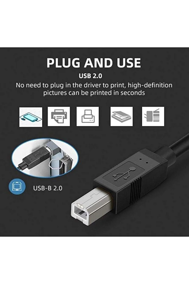 1.5 Metre 1.5mt Type-c To Usb Telefon Bilgisayar Tablet Için Mıdı Org Piyano Yazıcı Çevirici Kablo Siyah