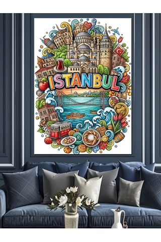 İstanbul Temalı Graffiti Yazı Dekoratif Kanvas - Mdf Ahşap Tablo